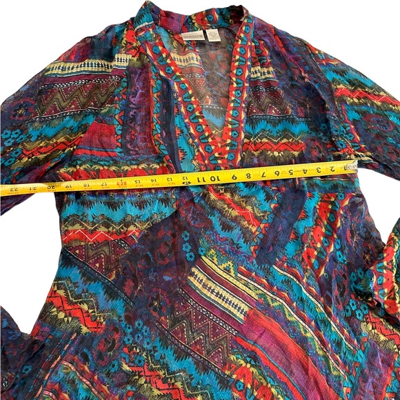 Chico’s Silk Multicolored Long Sleeve V-neck Top Size 3 - Picture 10 of 17